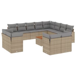 vidaXL 13 Piece Garden Sofa Set with Cushions Mix Beige Poly Rattan