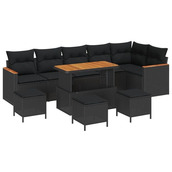 vidaXL Garden Sofa Set with Cushion 10 pcs Black Poly rattan