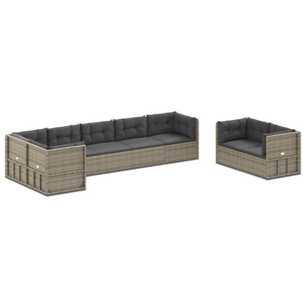 vidaXL 8 Piece Garden Lounge Set with Cushions Grey Poly Rattan