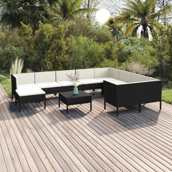 vidaXL 11 Piece Garden Lounge Set with Cushions Poly Rattan Black