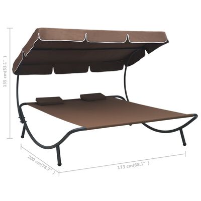 vidaXL Outdoor Lounge Bed with Canopy and Pillows Brown