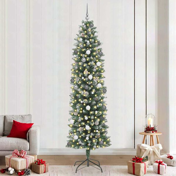 vidaXL Artificial Slim Christmas Tree Green and White 240 cm