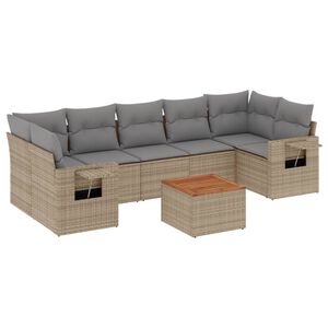 vidaXL 8 Piece Garden Sofa Set with Cushions Beige Poly Rattan