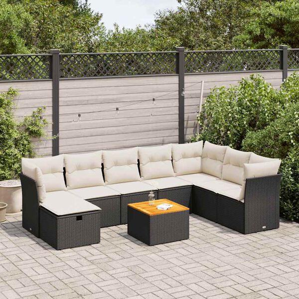 vidaXL 9 Piece Garden Sofa Set with Cushions Black Poly Rattan
