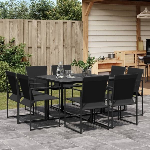 vidaXL 9 Piece Garden Dining Set Black Textilene