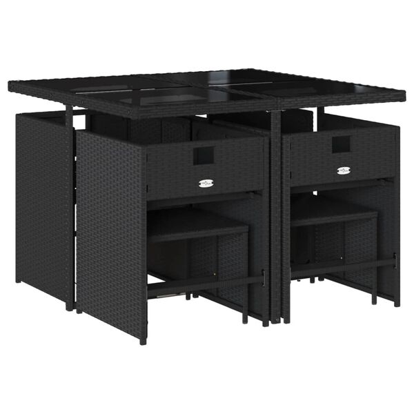 vidaXL 9 Piece Garden Dining Set with Cushions Black Poly Rattan