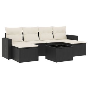 vidaXL 7 Piece Garden Sofa Set with Cushions Black Poly Rattan
