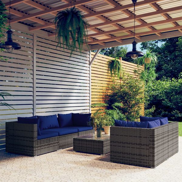 vidaXL 6 Piece Garden Lounge Set with Cushions Poly Rattan Grey