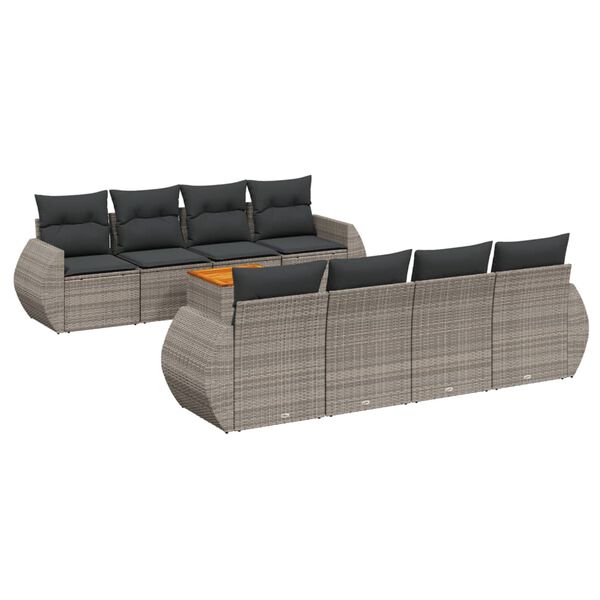 vidaXL 9 Piece Garden Sofa Set with Cushions Grey Poly Rattan