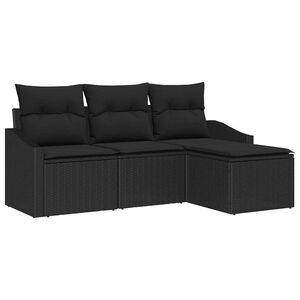 vidaXL Sofa Set with Cushion 4 pcs Black Poly Rattan