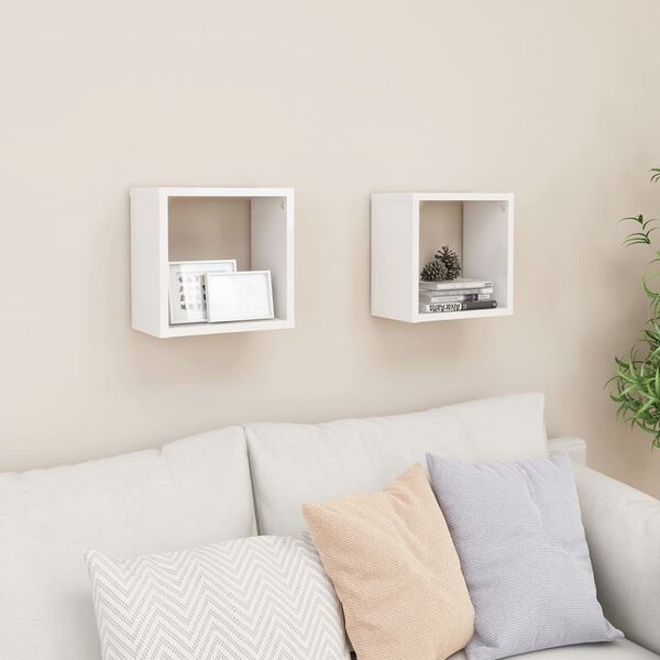 vidaXL Wall Cube Shelves 2 pcs High Gloss White 26x15x26 cm