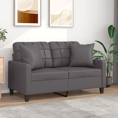 vidaXL 2-Seater Sofa with Throw Pillows Grey 120 cm Faux Leather