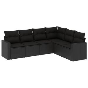 vidaXL 6 Piece Garden Sofa Set with Cushions Black Poly Rattan