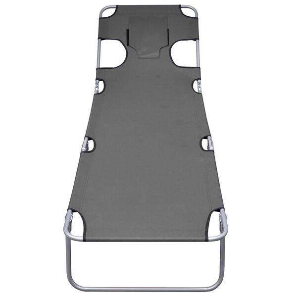 vidaXL Foldable Sunlounger with Head Cushion Adjustable Backrest Grey