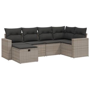 vidaXL 6 Piece Garden Sofa Set with Cushions Grey Poly Rattan