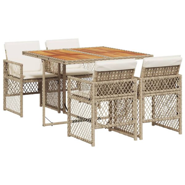 vidaXL 5 Piece Garden Dining Set with Cushions Beige Poly Rattan