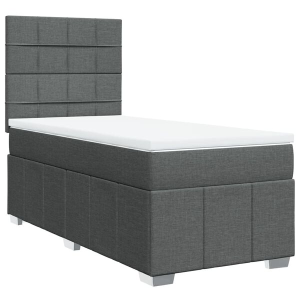 vidaXL Box Spring Bed with Mattress Dark Grey King Single Fabric