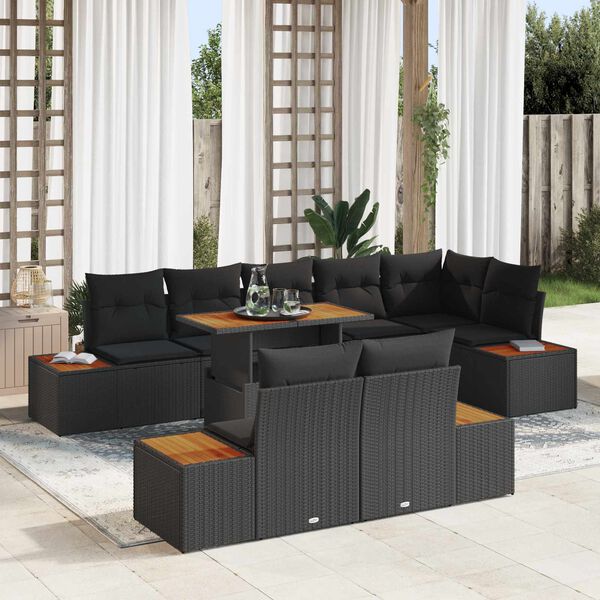 vidaXL Garden Sofa Set with Storage 9 pcs Black Poly rattan