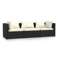 vidaXL 3-Seater Sofa with Cushions Black Poly Rattan