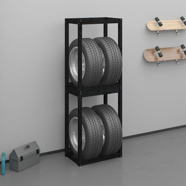 vidaXL Tire Rack Black 63x40x180 cm Solid Wood Pine