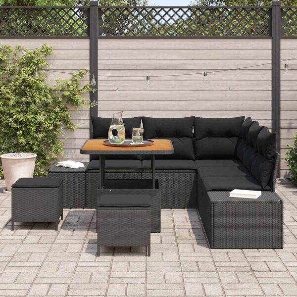 vidaXL Garden Sofa Set with Cushion 8 pcs Black Poly rattan