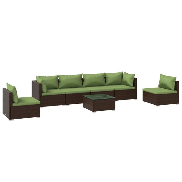 vidaXL 7 Piece Garden Lounge Set with Cushions Poly Rattan Brown