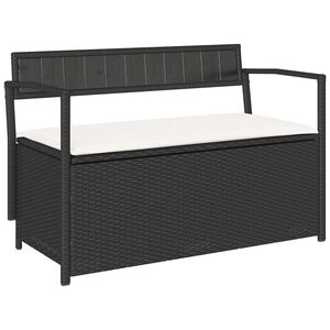 vidaXL Garden Storage Bench with Cushion Black Poly Rattan