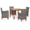 vidaXL 5 Piece Dining Set Poly Rattan and Solid Acacia Wood Grey