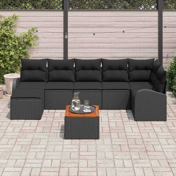 vidaXL Garden Sofa Set with Storage 8 pcs Black Poly Rattan