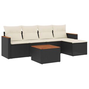 vidaXL 6 Piece Garden Sofa Set with Cushions Black Poly Rattan