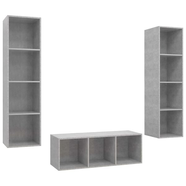 vidaXL 3 Piece TV Cabinet Set Concrete Grey Engineered Wood