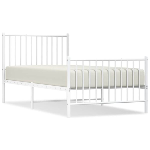 vidaXL Metal Bed Frame without Mattress with Footboard White 90x190cm