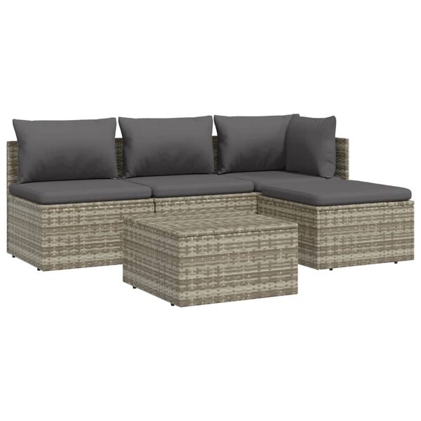 vidaXL 5 Piece Garden Lounge Set with Cushions Grey Poly Rattan