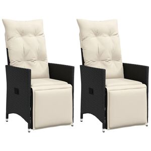 vidaXL Reclining Garden Chairs 2 pcs with Cushions Black Poly Rattan
