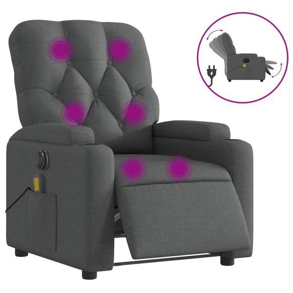 vidaXL Electric Massage Recliner Chair Dark Grey Fabric