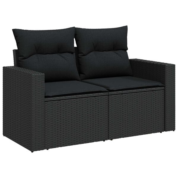 vidaXL Garden Sofa Set Height-Adjustable 11 pcs Black Poly Rattan