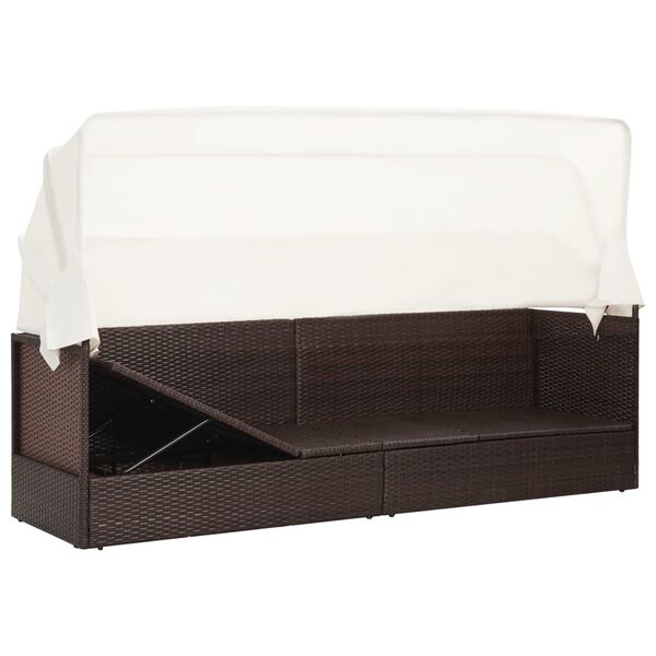 vidaXL Garden Sofa with Canopy Poly Rattan Brown