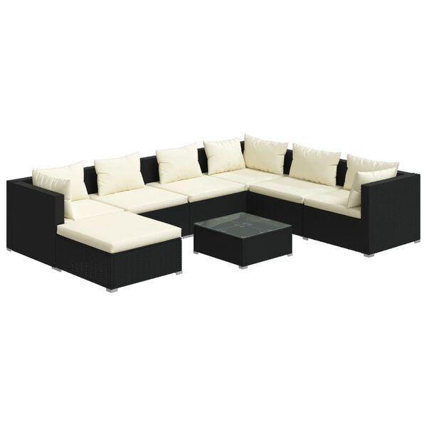 vidaXL 8 Piece Garden Lounge Set with Cushions Poly Rattan Black