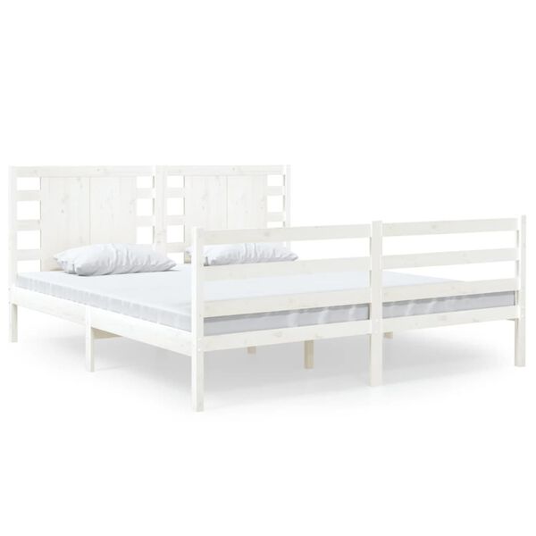 vidaXL Bed Frame without Mattress White 150x200 cm King Size Solid Wood Pine