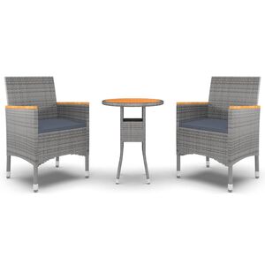 vidaXL 3 Piece Garden Dining Set Poly Rattan Grey