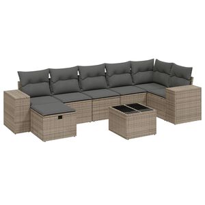 vidaXL 8 Piece Garden Sofa Set with Cushions Grey Poly Rattan