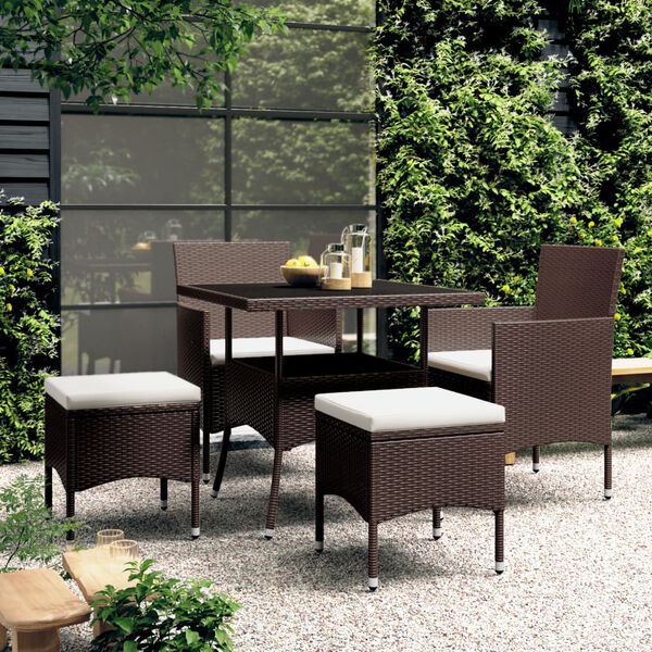 vidaXL 5 Piece Garden Dining Set Poly Rattan Brown