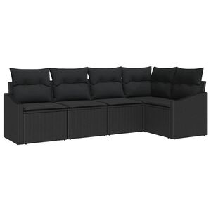 vidaXL Sofa Set with Cushion 5 pcs Black Poly Rattan