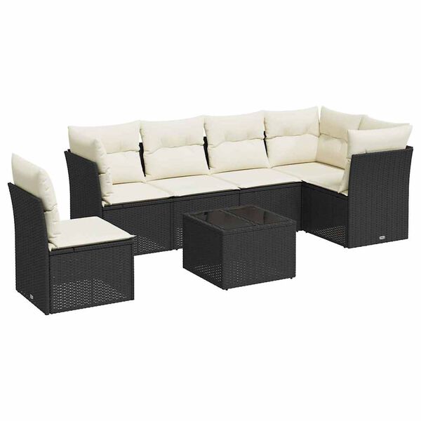 vidaXL 7 Piece Garden Sofa Set with Cushions Black Poly Rattan
