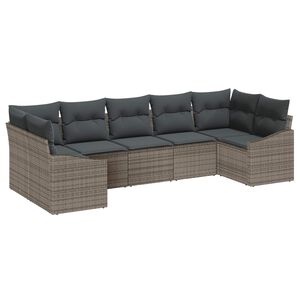 vidaXL Garden Sofa Set with Storage 7 pcs Grey Poly Rattan