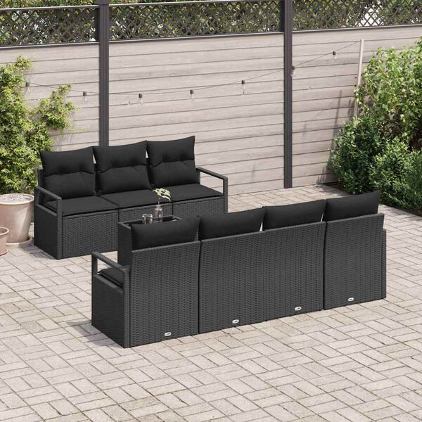 vidaXL Garden Sofa Set 8 pcs Black Poly Rattan and Steel and Glass