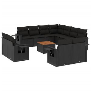 vidaXL 12 Piece Garden Sofa Set with Cushions Black Poly Rattan
