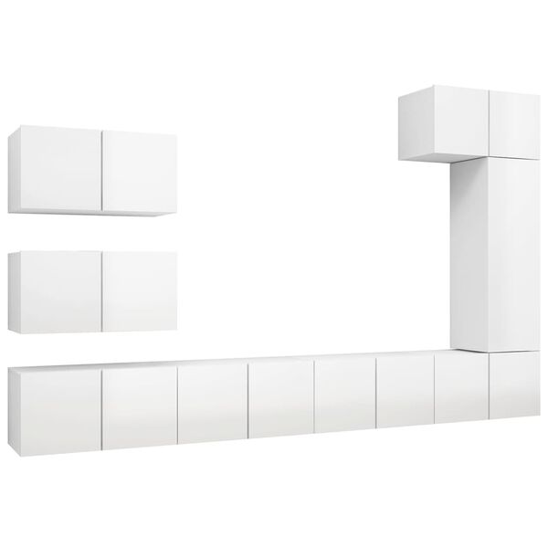 vidaXL 8 Piece TV Cabinet Set High Gloss White Engineered Wood