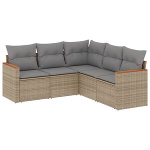 vidaXL 5 Piece Garden Sofa Set with Cushions Beige Poly Rattan