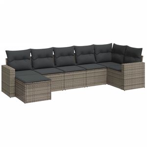 vidaXL 7 Piece Garden Sofa Set with Cushions Grey Poly Rattan